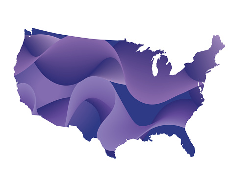 United States Of America map with abstract mesh waves pattern an a transparent base. Flat color for easy editing. File was created in CMYK
