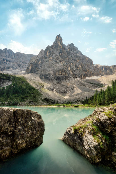 Lago Sorapis in the Italian Dolomites , post processed using exposure bracketing