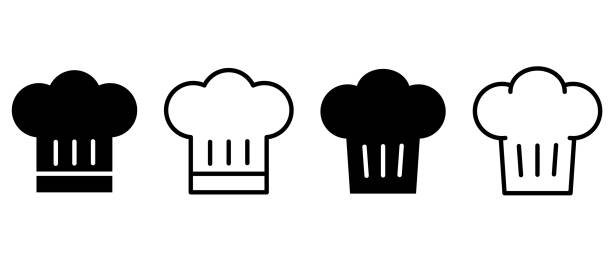 chef's hat icons black vector icons set. kitchen chef hats lines signs. vector illustration - 廚師帽 幅插畫檔、美工圖案、卡通及圖標