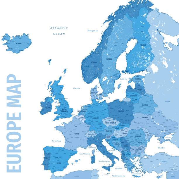 높은 상세한 정치 유럽지도 - hungary stock illustrations