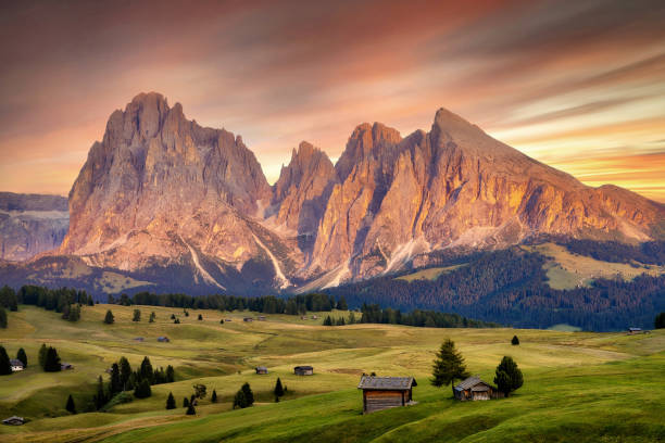 istock Alpe di Siusi (Seiser Alm) in the Dolomites in Italy during Sunset 1364457390