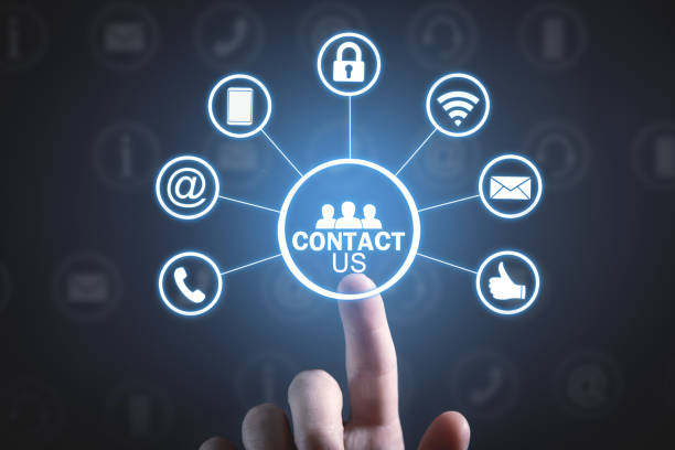 istock Male hand touching in Contact us concept. Customer support 1364461608
