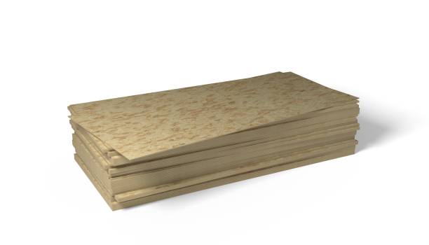 istock 3d render illustration OSB boards from wood chips isolated on white background. Realistic wooden building materials. Stack of wooden boards for construction. 1364463191