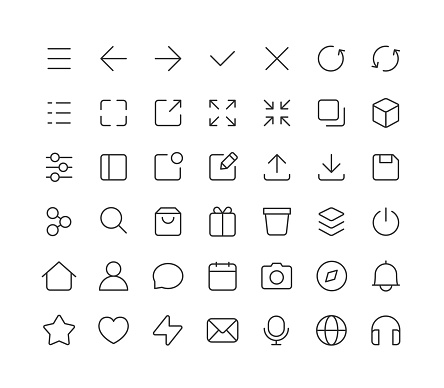 Set of user interface web page mobile app thin line vector icons. Editable stroke.