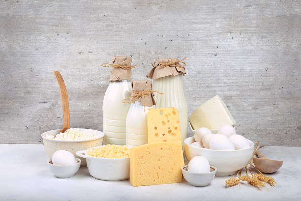 istock Assorted fresh dairy products, healthy breakfast with ingredients, natural nutrition concept, maintaining healthy intestinal microflora, diet food, rustic table, 1364470550