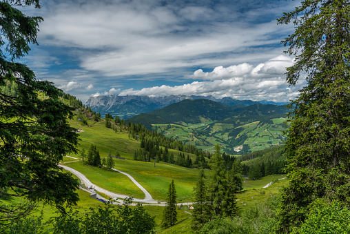 Austria mountains near Sankt Johann im Pongau in cloudy summer day