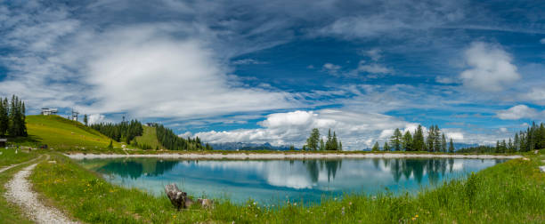 istock Nice blue green lake on big mountains in Austria summer cloudy day 1364471607