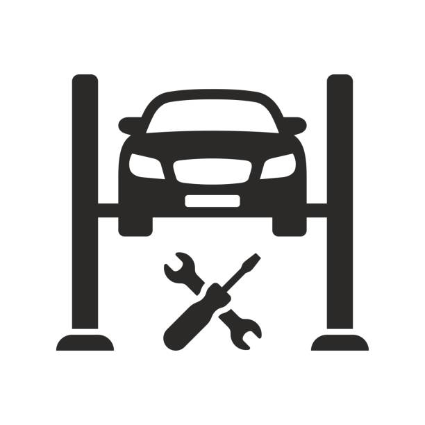 ilustraciones, imágenes clip art, dibujos animados e iconos de stock de icono de ascensor de coche. servicio de coches. garaje. mot. - repairing business car symbol