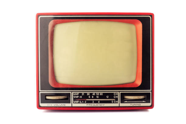 istock Old vintage portable TV set isolated on white background. Retro technology concept 1364474449
