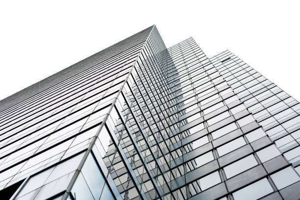 istock Low angle view of modern office building, skyscrapers, background with copy space 1364476715