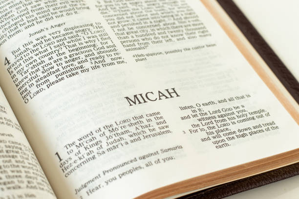 istock Micah open Holy Bible Book close-up. Old Testament Scripture prophecy 1364477599