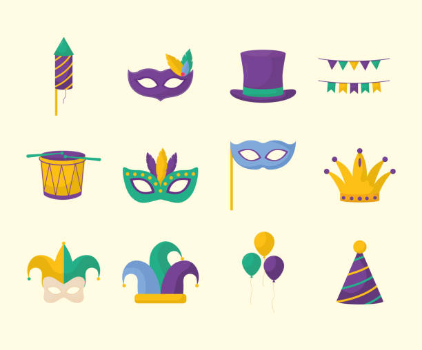 twelve mardi gras items set of twelve mardi gras items mardi gras stock illustrations