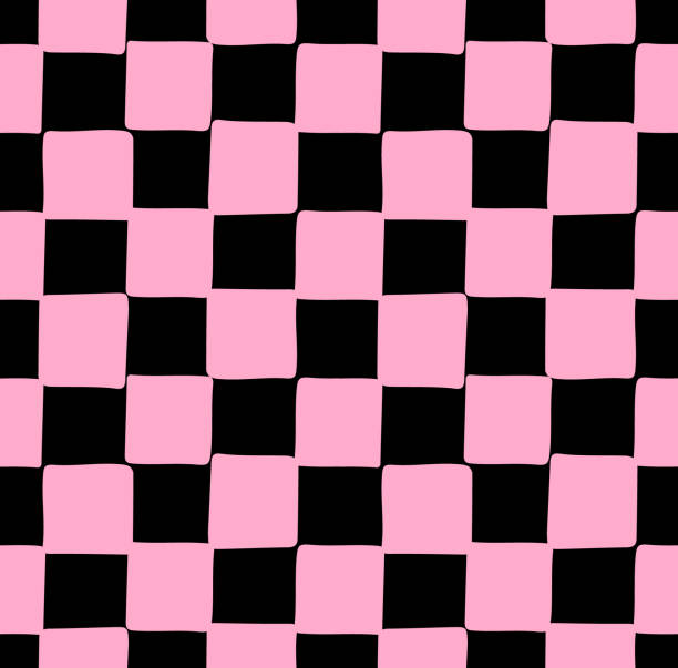Vector seamless pattern of pink hand drawn sketch doodle chessboard checkered texture Vector seamless pattern of pink hand drawn sketch doodle chessboard checkered texture isolated on black background ska stock illustrations