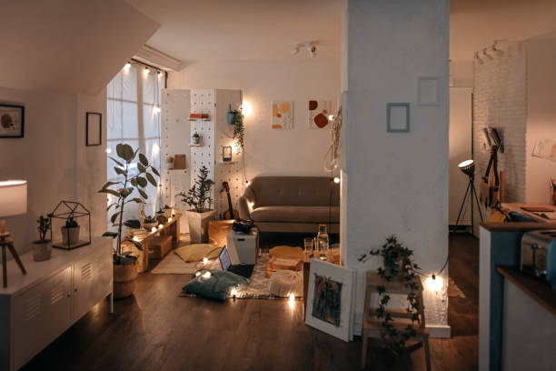 istock Living room with projector screen and cushions 1364484886