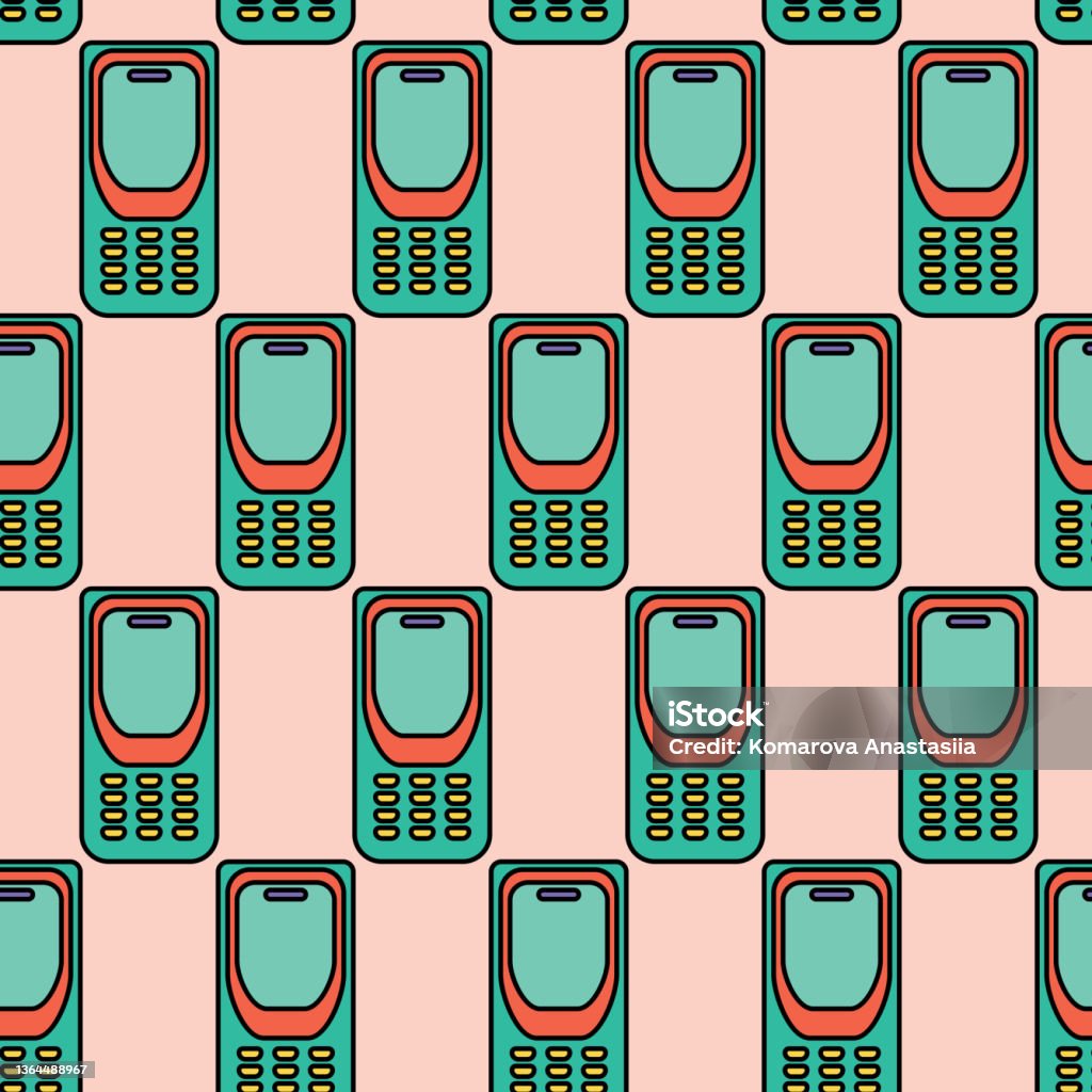 Draw Phone Pattern Seamless Pattern Vector Illustration With Retro Phone Outline Drawing ...