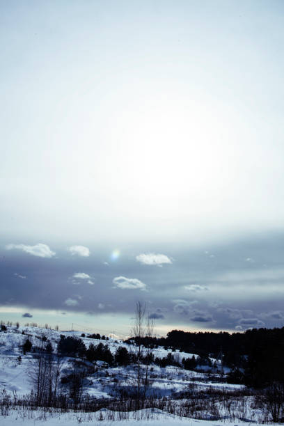 winter day landscape, snow hills and nature close up