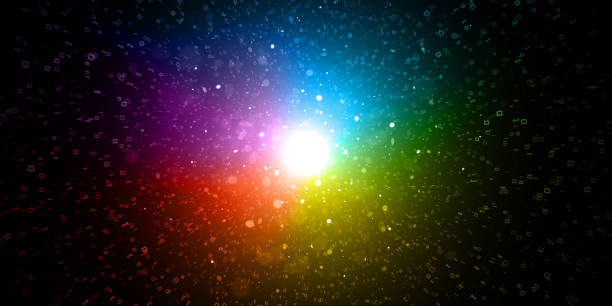 Colorful digital data explosion Colorful rainbow colored abstract digital exploding data vector background vector illustration for use as background template for digital presentations, slideshows, PowerPoint, websites, blogs etc big bang space stock illustrations