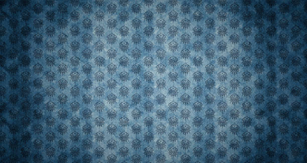 istock Old-fashioned retro style aged vintage home decoration damask wallpaper background. Grunge, aged texture with vignetting 1364491953