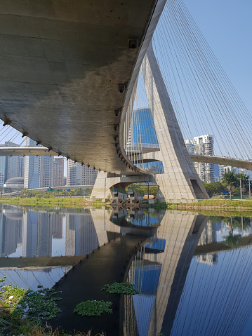 View of the cable-stayed bridge of the Marginal Pinheiros in Sao Paulo