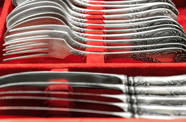 istock Silver cutlery in a red velvet case 1364494664