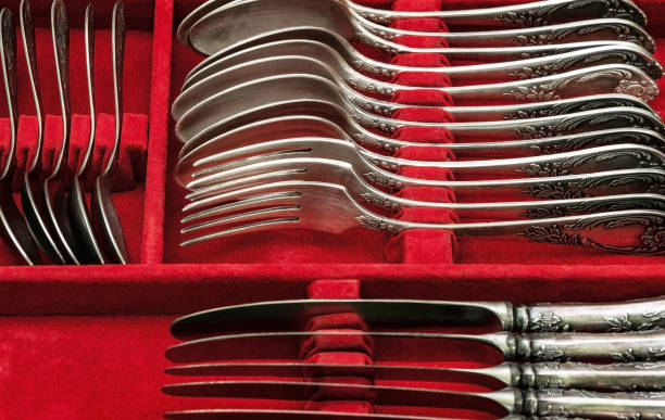 istock Silver cutlery in a red velvet case 1364494668