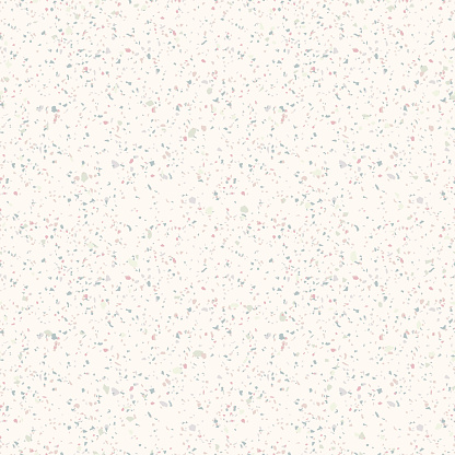 Terrazzo marble seamless pattern. Vector texture of mosaic floor with natural stones, granite, marble, quartz, limestone, concrete. Polished rock flooring surface. White background with colored chips