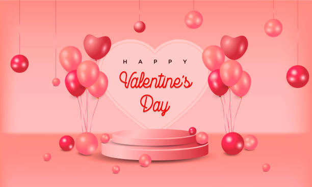 istock podium 3D Love shape and balloon cute valentine day beautiful background 1364503018