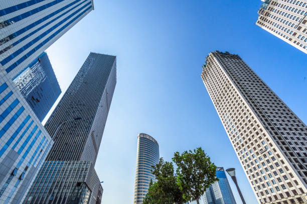 istock Low angle view of modern metallic skyscrapers 1364513204