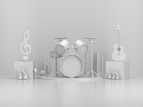 White mockup musical instrument and note music on white background.3d rendering.