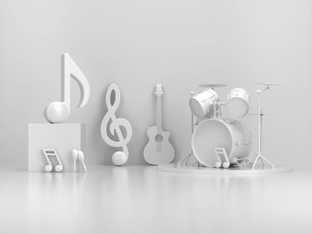 istock White mockup musical instrument and note music on white background. 1364520985