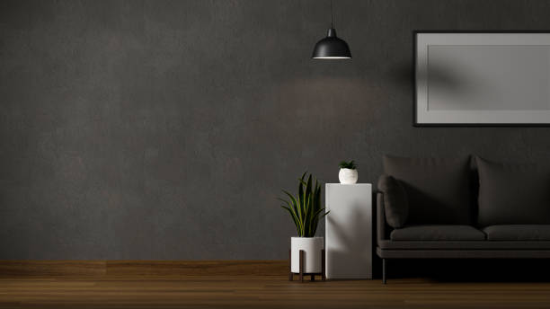 istock Modern contemporary stylish dark living room interior. 1364521111