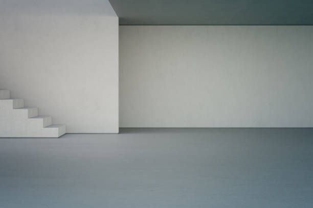 abstrakte innenarchitektur 3d-rendering des modernen showrooms. - stockwerk stock-fotos und bilder