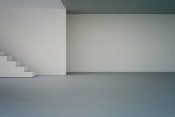 Abstract interior design 3D rendering of modern showroom.