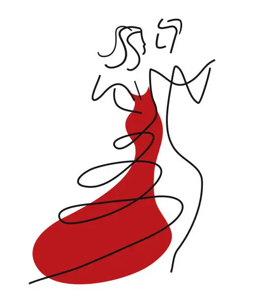 Vector illustration of Balroom Dancers, Couple. Line art stylized.