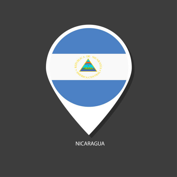 Nicaragua flag check-in icon with name of city on the black background. Nicaragua flag check-in icon with name of city on the black background. flag of nicaragua stock illustrations