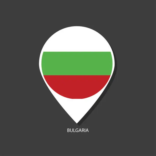 Vector illustration of Bulgaria flag check-in icon with name of city on the black background.