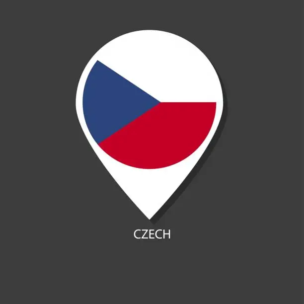 Vector illustration of Czech flag check-in icon with name of city on the black background.