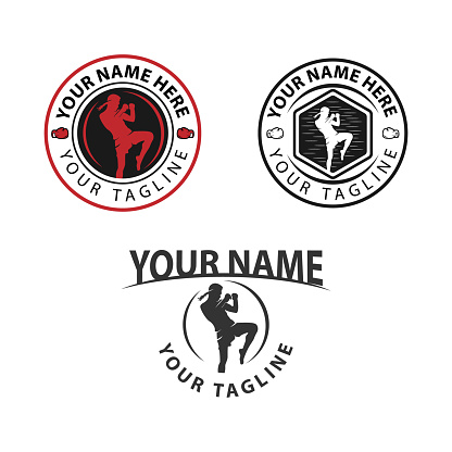 Muay thai club vintage emblem,logo,sign,vector illustration set.