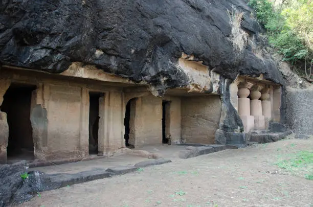 Photo of Unfinished Chaitya at the Amba - Ambika group of caves. Consists of one Chaitya, 17 Viharas, 11 water tanks and in total 15 inscriptions, Manmodi Hill at Junnar, near Pune, Maharashtra, India