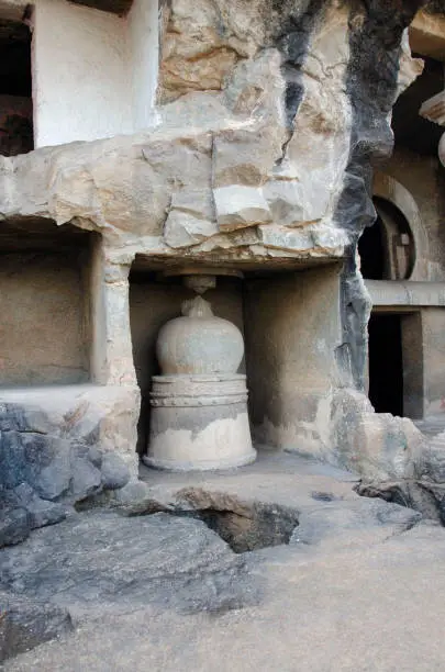 Photo of Unfinished Chaitya at the Amba - Ambika group of caves which consists of one Chaitya, 17 Viharas, 11 water tanks and in total 15 inscriptions, rock-cut caves, Manmodi Hill at Junnar, near Pune, Maharashtra, India