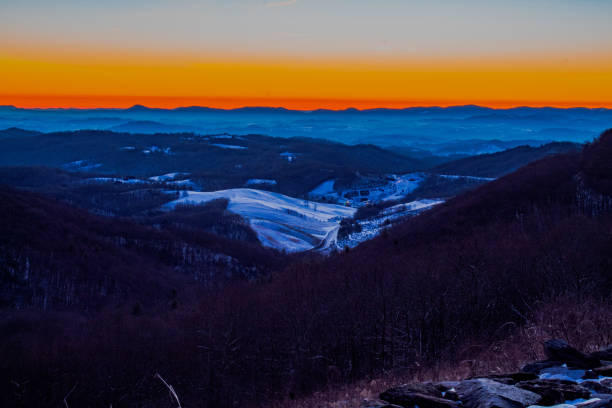 Evening light across the mountain tops at Mount Hotham in Victoria, Australia