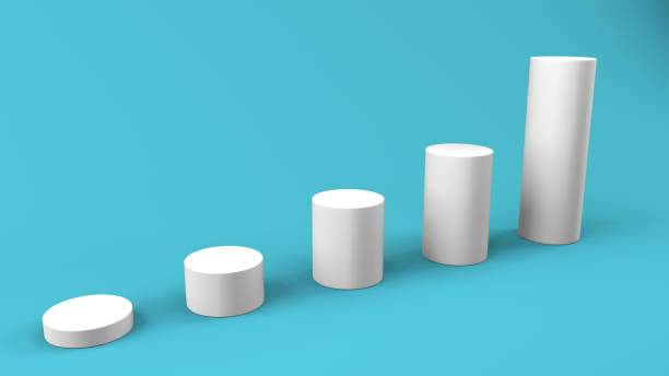 istock Statistics and growth graph. 3d Empty columns of economic and digital growth on a blue background. Business, income, development concept 1364544684