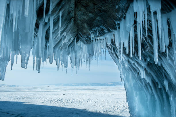 istock Icicles on the Lake Baikal in winter. 1364545843
