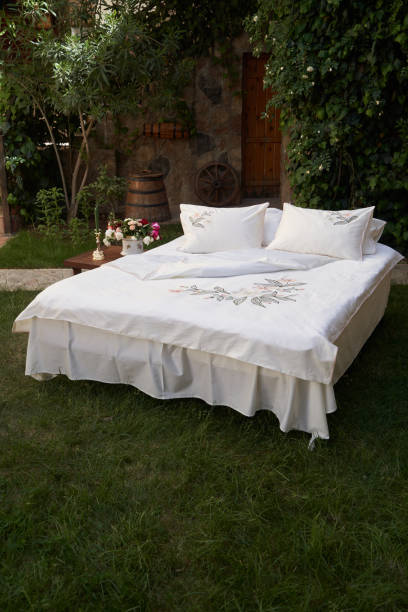 istock Bedroom bed with pillows and bed sheets 1364552750