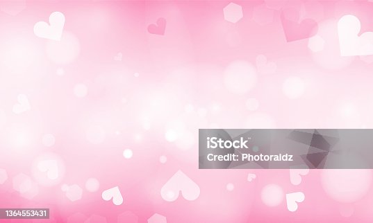 istock Pink abstract blurred background with blur bokeh light effect for wedding vector Happy Valentine's day card hearts poster design. 1364553431