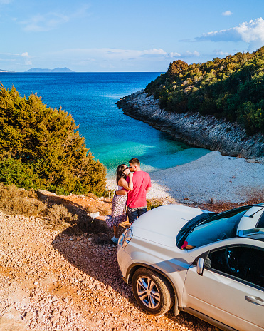 couple car travel concept sea vacation greece lefkada