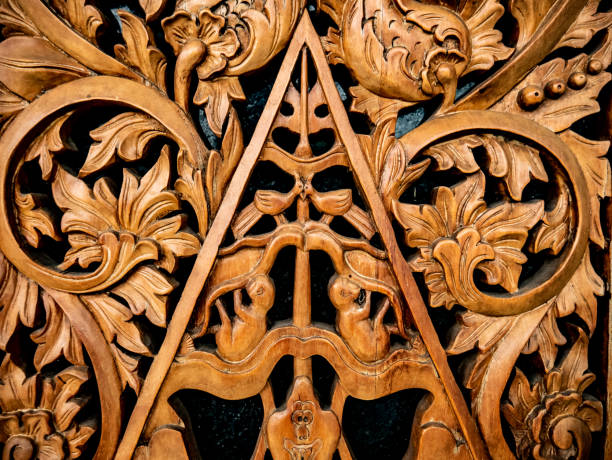 istock beautiful brown wood carving with leaf and triangle pattern 1364557732