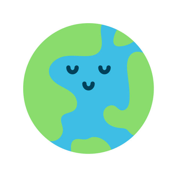 Earth emoticon Vector illustration of a cute Earth emoticon. Cut out design element with global color. cartoon earth happy planet stock illustrations