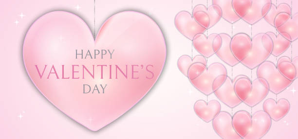 istock Pink Happy Valentine's Day Illustration Design with Heart Ornaments 1364559202