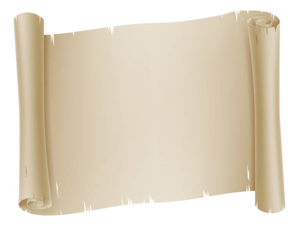Paper Scroll Banner Parchment Background A paper scroll banner or parchment vintage background clip art of illuminated letter a stock illustrations